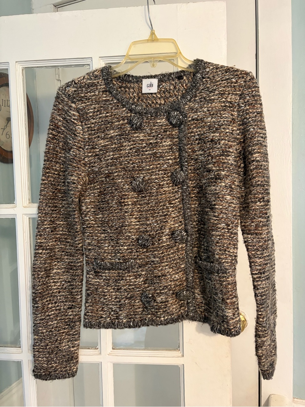 CAbi Brown and Cream Bouclé Twin-Style Jacket